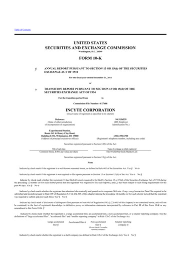 Thumbnail Incyte 10-K Annual Report 2011