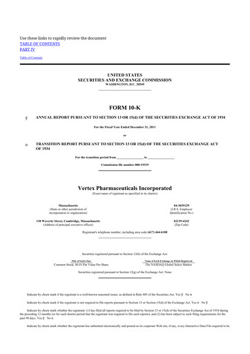 Thumbnail Vertex Pharmaceuticals 10-K Annual Report 2011