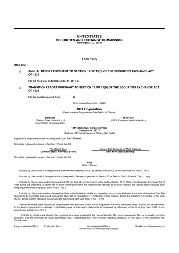 Thumbnail SPX Technologies 10-K Annual Report 2011