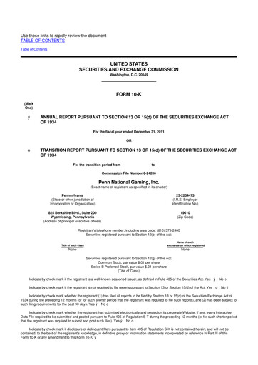 Thumbnail PENN Entertainment
 10-K Annual Report 2011