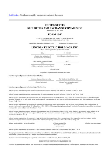 Vorschaubild Lincoln Electric
 10-K Jahresbericht 2011