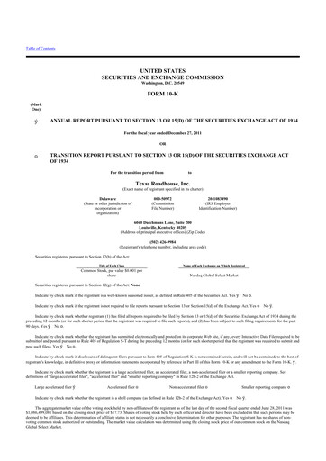 Thumbnail Texas Roadhouse
 10-K Annual Report 2011