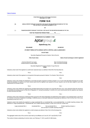 Thumbnail AptarGroup 10-K Annual Report 2011