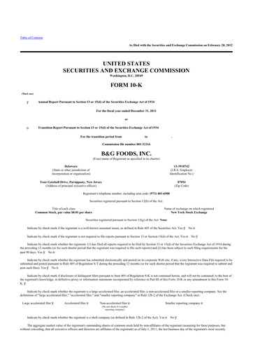 Thumbnail B&G Foods

 10-K Annual Report 2011