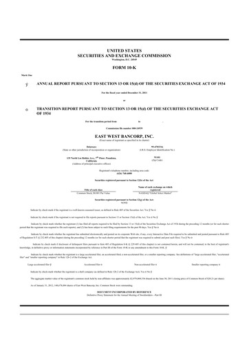 Thumbnail East West Bancorp
 10-K Annual Report 2011