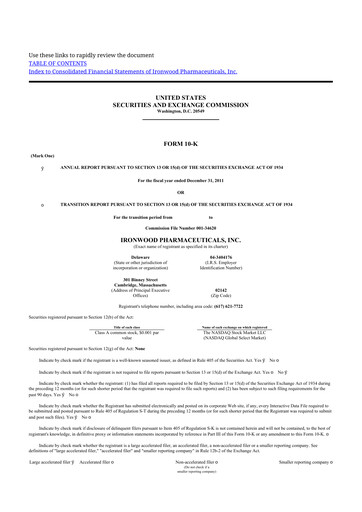 Thumbnail Ironwood Pharmaceuticals
 10-K Annual Report 2011