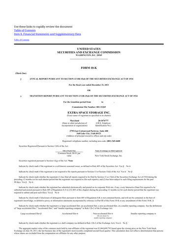 Thumbnail Extra Space Storage
 10-K Annual Report 2011