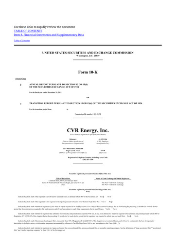 Thumbnail CVR Energy 10-K Annual Report 2011