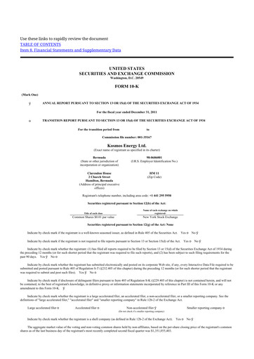 Vorschaubild Kosmos Energy 10-K Jahresbericht 2011