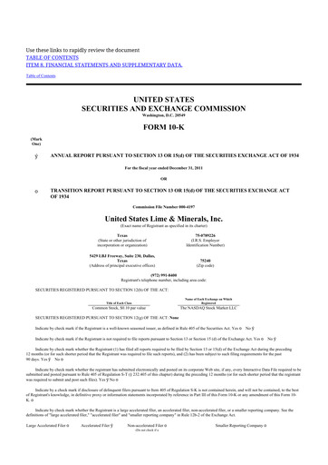 Thumbnail United States Lime & Minerals  10-K Annual Report 2011