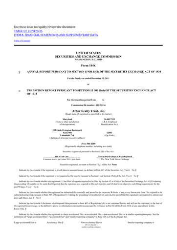 Thumbnail Arbor Realty Trust
 10-K Annual Report 2011