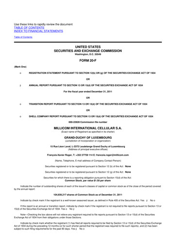 Miniature Millicom 20-F Rapport annuel 