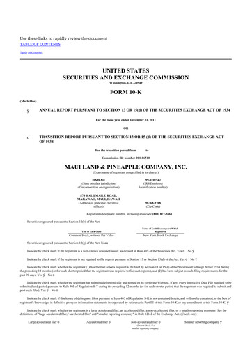 Miniature Maui Land & Pineapple Company 10-K Rapport annuel 2011