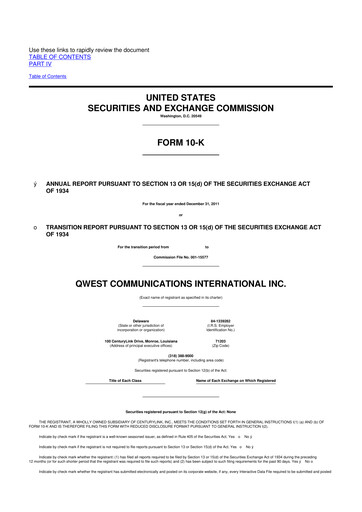 Thumbnail Qwest Communications International 10-K Annual Report 2011