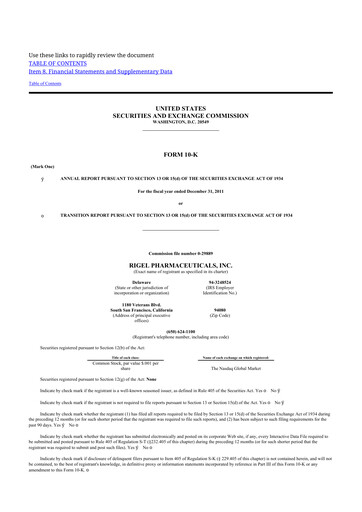 Thumbnail Rigel Pharmaceuticals 10-K Annual Report 2011