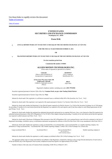 Thumbnail Allient 10-K Annual Report 2011