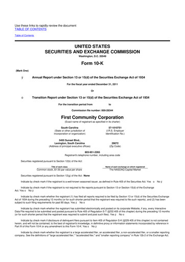 Thumbnail First Community Corporation 10-K Annual Report 2011