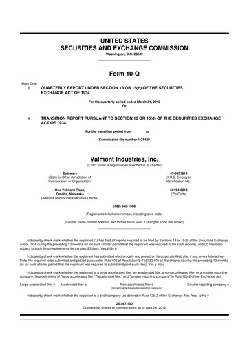 Thumbnail Valmont Industries
 10-Q Quarterly Report FY2012 