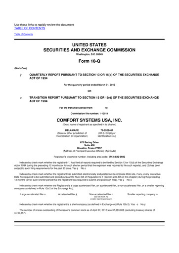 Thumbnail Comfort Systems USA 10-Q Quarterly Report FY2012 