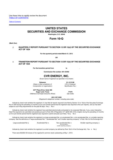Thumbnail CVR Energy 10-Q Quarterly Report FY2012 