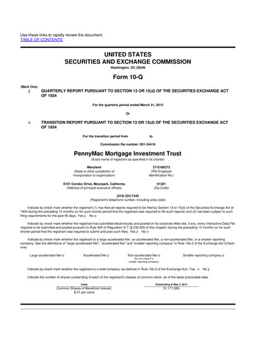 Thumbnail PennyMac Mortgage Investment Trust 10-Q Quarterly Report FY2012 