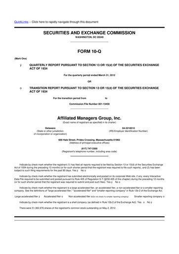 Miniature Affiliated Managers Group 10-Q Rapport trimestriel 2012 