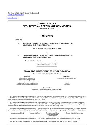 Thumbnail Edwards Lifesciences 10-Q Quarterly Report FY2012 