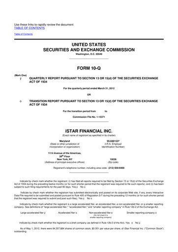 Thumbnail Safehold
 10-Q Quarterly Report FY2012 