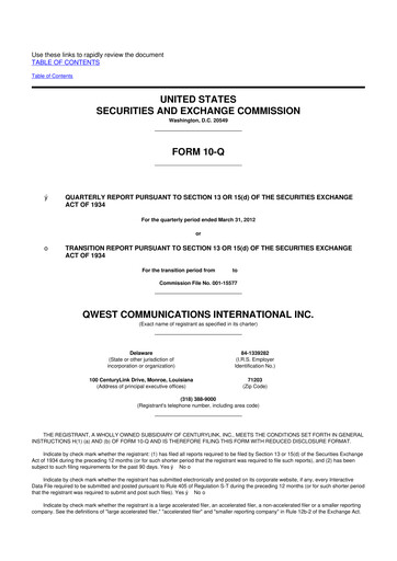 Thumbnail Qwest Communications International 10-Q Quarterly Report FY2012 