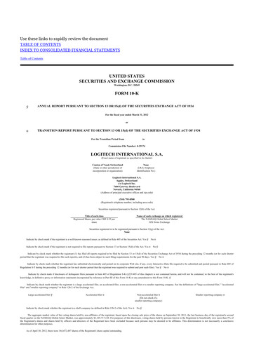 Thumbnail Logitech 10-K Annual Report 2012