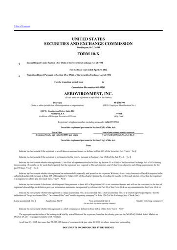 Thumbnail AeroVironment 10-K Annual Report 2012