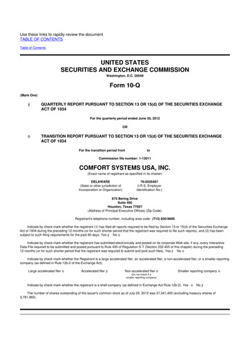 Thumbnail Comfort Systems USA 10-Q Quarterly Report FY2012 