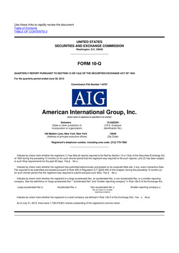 Miniature American International Group 10-Q Rapport trimestriel 2012 