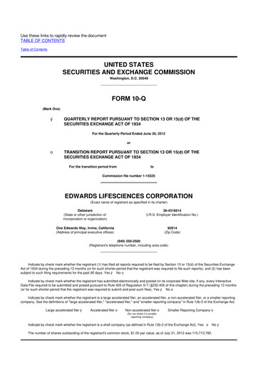 Thumbnail Edwards Lifesciences 10-Q Quarterly Report FY2012 