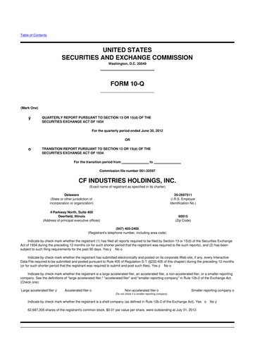 Miniature CF Industries
 10-Q Rapport trimestriel 2012 