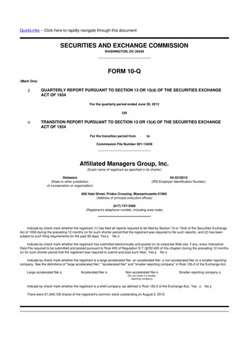 Miniature Affiliated Managers Group 10-Q Rapport trimestriel 2012 