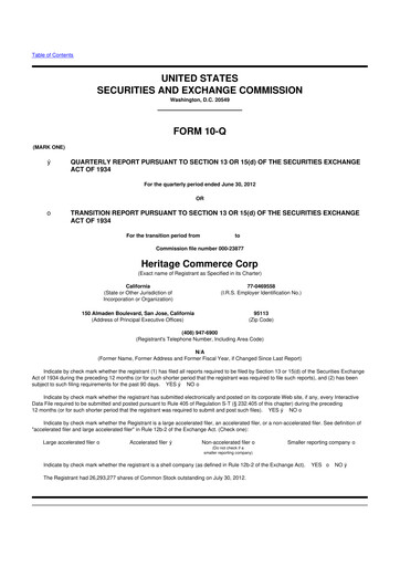 Thumbnail Heritage Commerce 10-Q Quarterly Report FY2012 