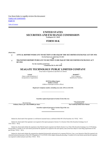 Thumbnail Seagate Technology 10-K Annual Report 2012