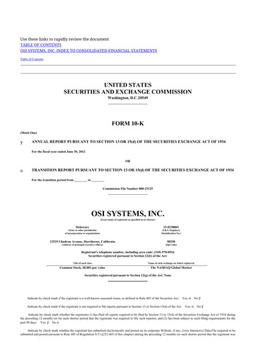 Thumbnail OSI Systems
 10-K Annual Report 2012