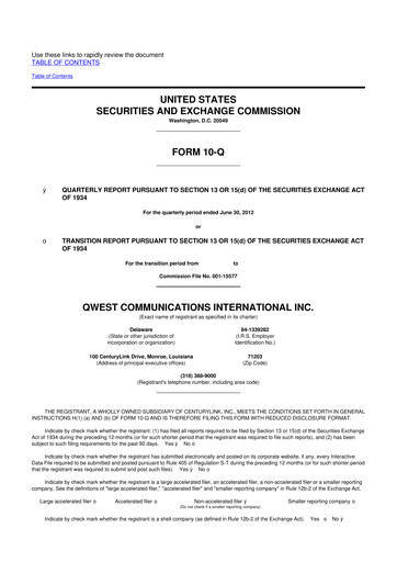 Thumbnail Qwest Communications International 10-Q Quarterly Report FY2012 