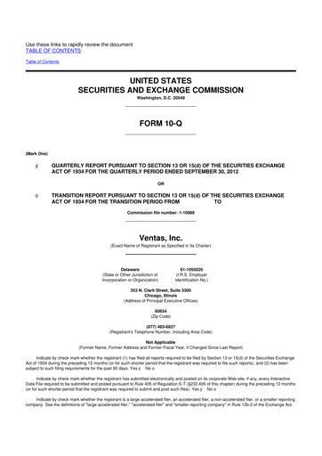 Miniature Ventas 10-Q Rapport trimestriel 2012 