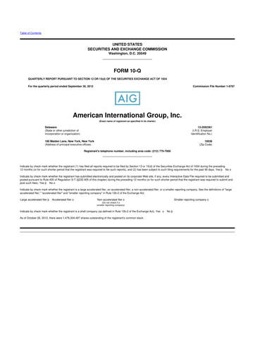 Miniature American International Group 10-Q Rapport trimestriel 2012 