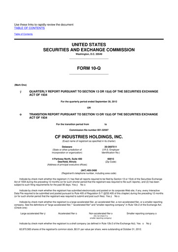 Miniature CF Industries
 10-Q Rapport trimestriel 2012 