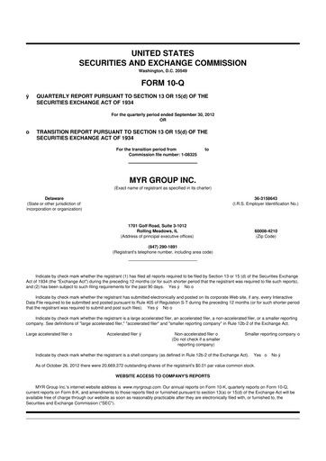 Thumbnail MYR Group 10-Q Quarterly Report FY2012 