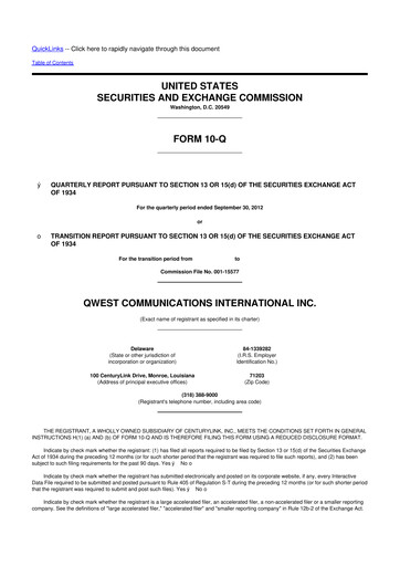 Thumbnail Qwest Communications International 10-Q Quarterly Report FY2012 