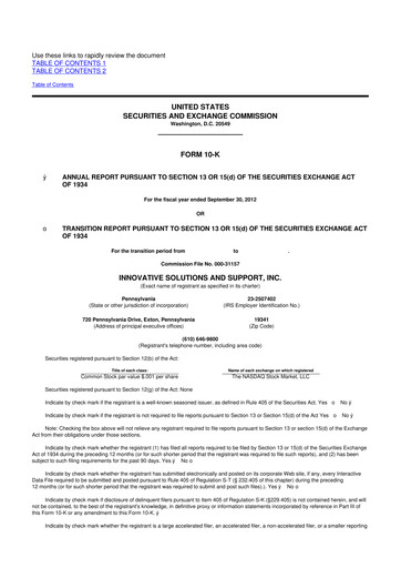 Thumbnail Innovative Solutions and Support 10-K Annual Report 2012