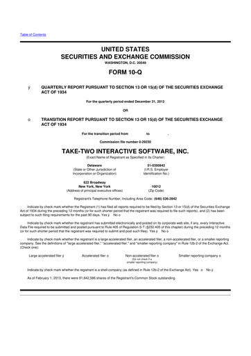 Miniature Take-Two Interactive
 10-Q Rapport trimestriel 2013 