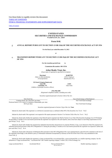 Thumbnail Arbor Realty Trust
 10-K Annual Report 2012