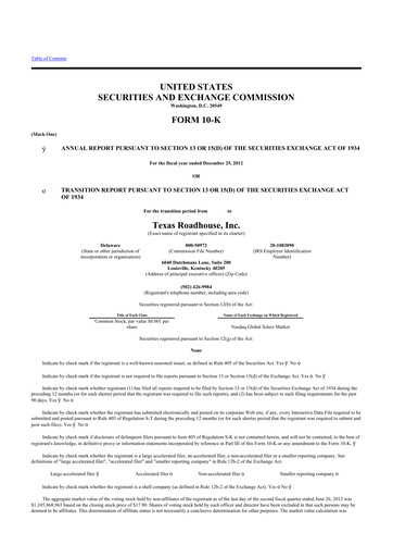 Thumbnail Texas Roadhouse
 10-K Annual Report 2012