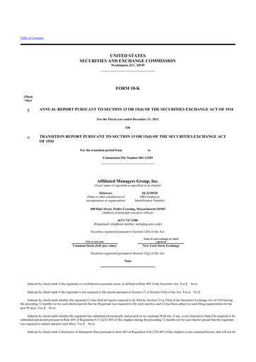 Thumbnail Affiliated Managers Group 10-K Annual Report 2012